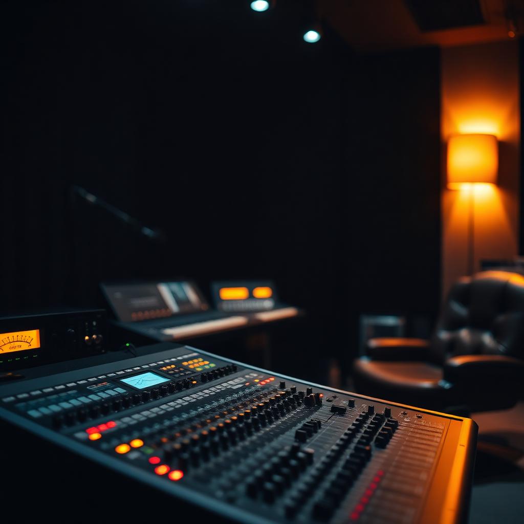 Mixing console met glow in de studio