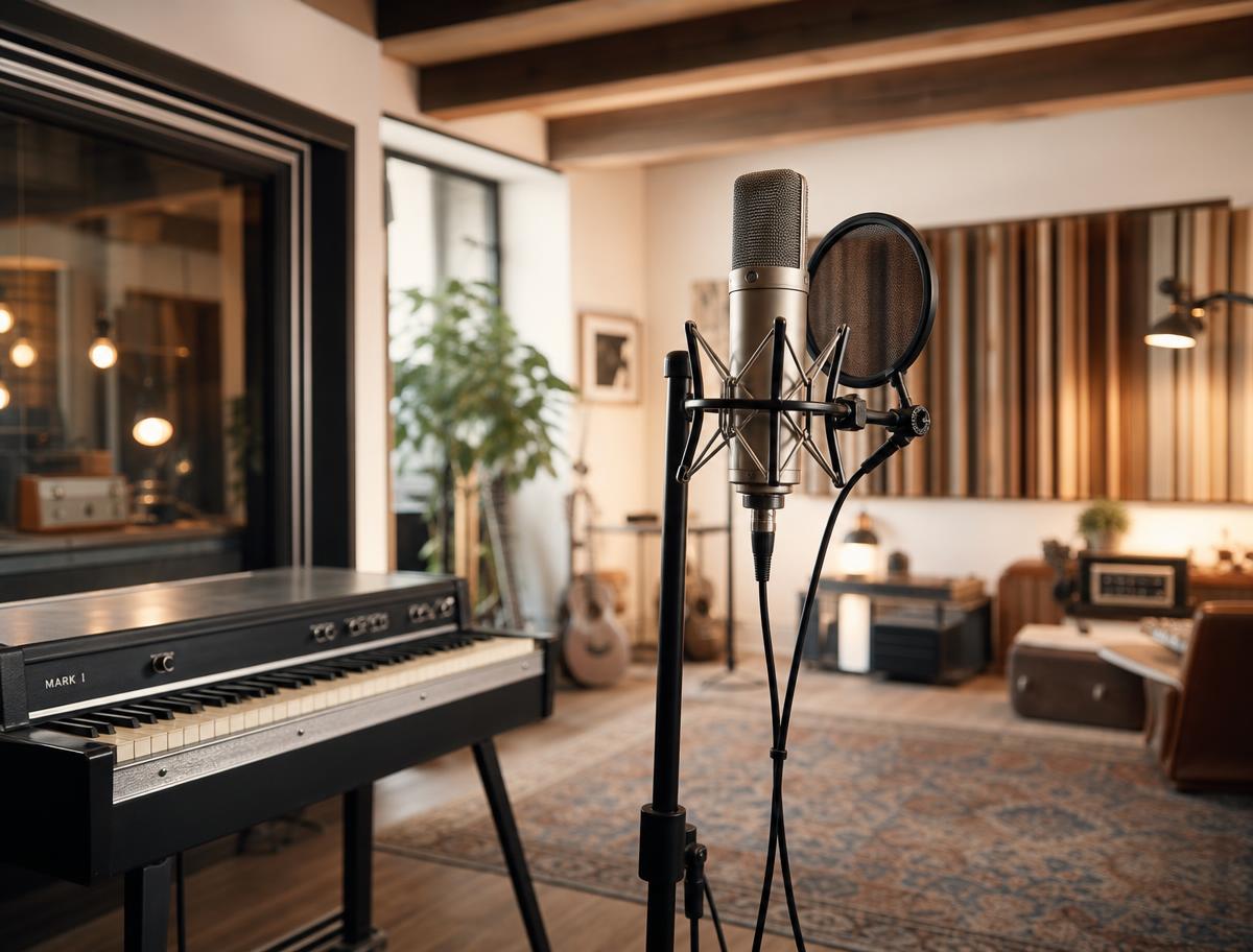 Microfoon en keyboard in de studio